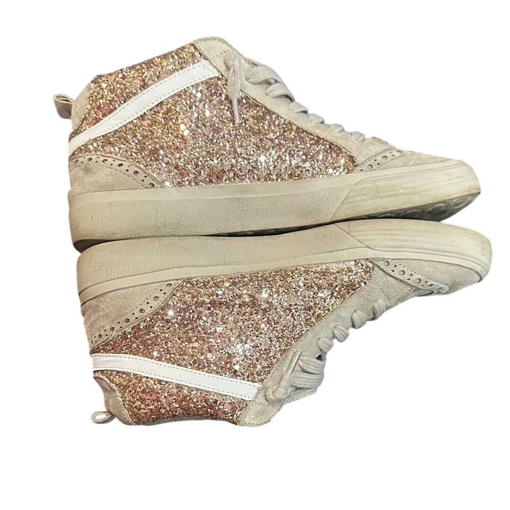 ShuShop Glitter High-Top Sneakers - Gold and Cream - Picture 3 of 3